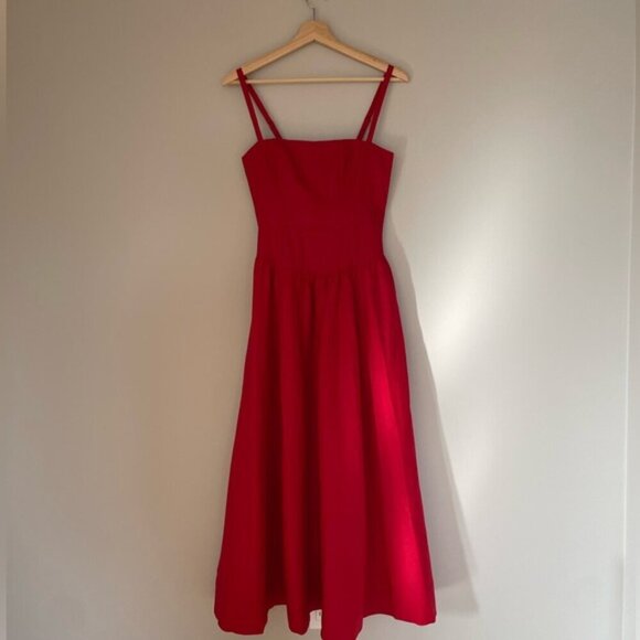NEW Reformation Katarin Linen Midi Dress Lipstick Red Lace Detail | size 2 - Picture 6 of 12